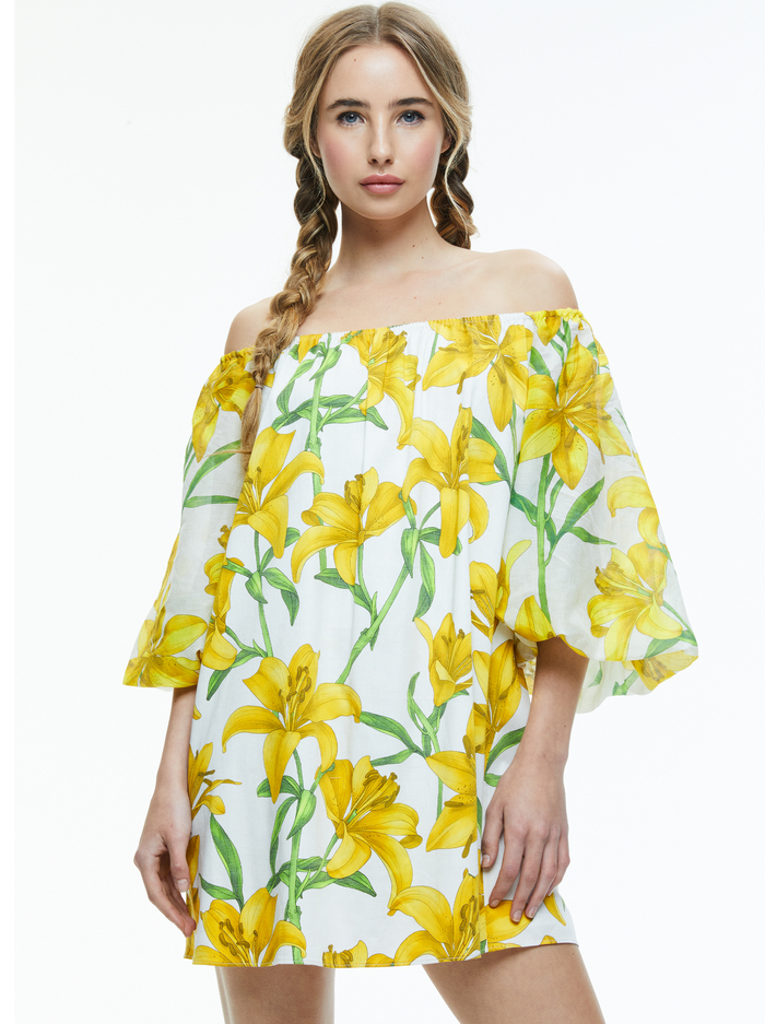 ARTEMIS OFF THE SHOULDER BLOUSON TIE SLEEVE MINI DRESS - STARGAZER MULTI LG image 3 - Alice And Olivia