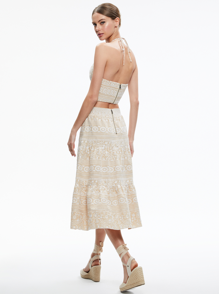 JAYMEE TIE NECK CROPPED HALTER TOP - NATURAL/WHITE image 1 - Alice And Olivia