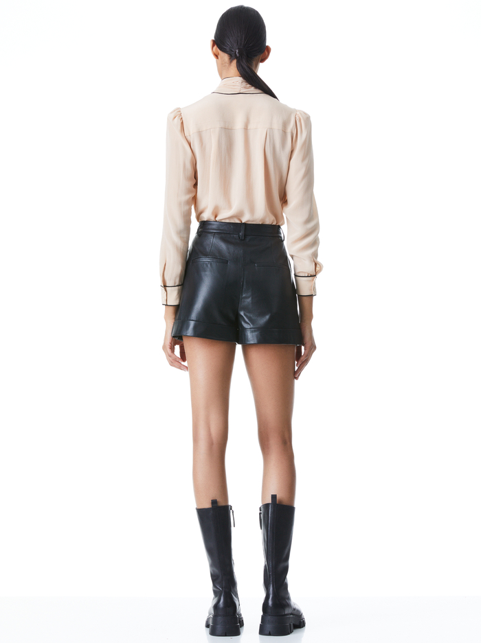 JEANNIE BOW COLLAR BUTTON DOWN - ALMOND/BLACK image 1 - ALICE + OLIVIA