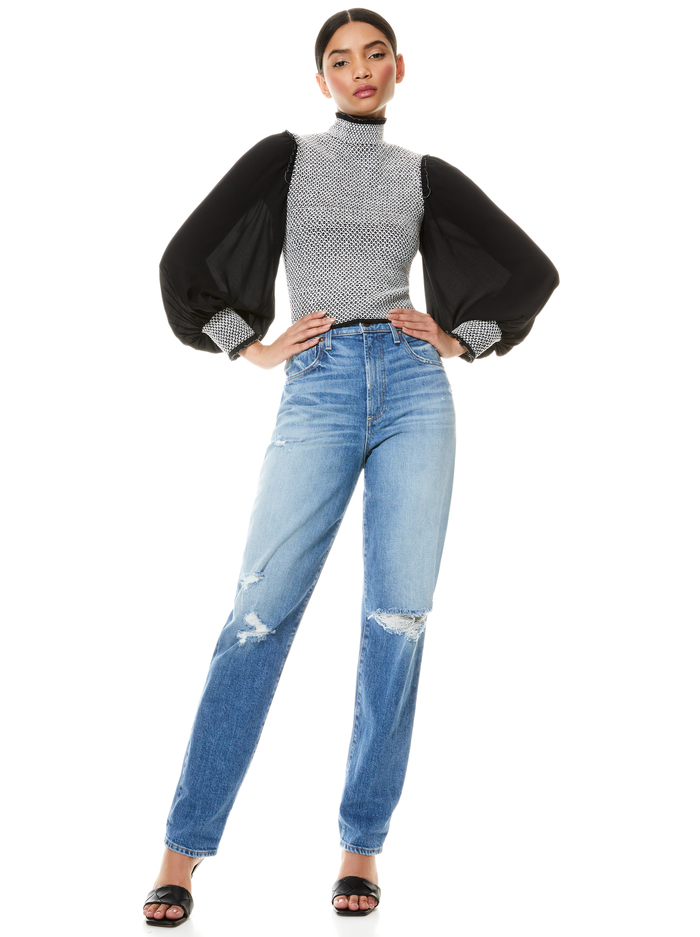 AVIVA SMOCKED BLOUSE   - BLACK/WHITE image 4 - Alice And Olivia