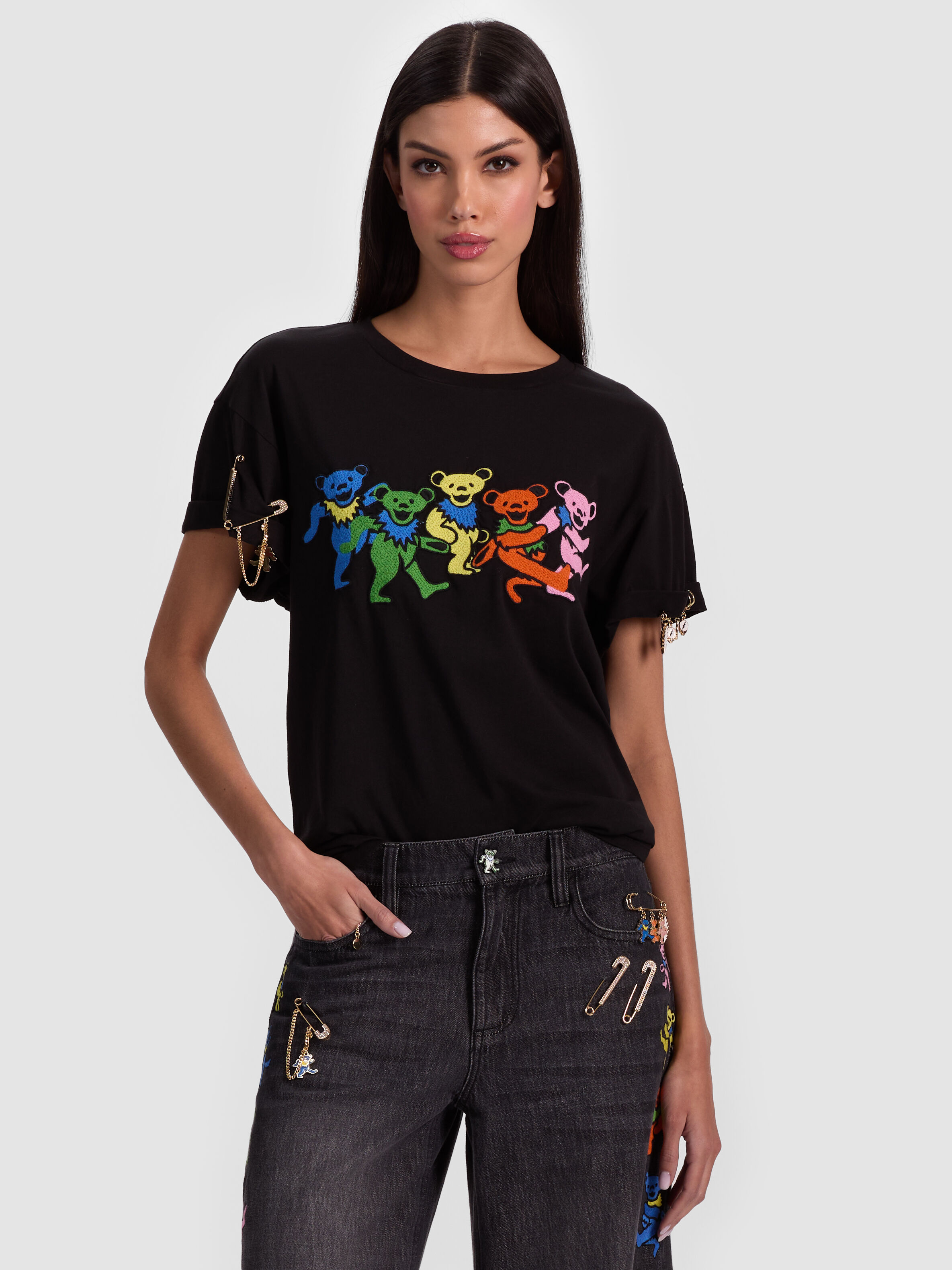 TARI GUNS N ROSES CHAINMAIL TEE in BLACK/MULTI | ALICE + OLIVIA