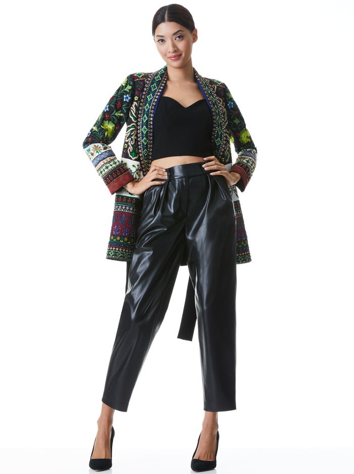 WHEATON EMBROIDERED SHAWL COLLAR BLAZER - BLACK/MULTI image 2 - Alice And Olivia