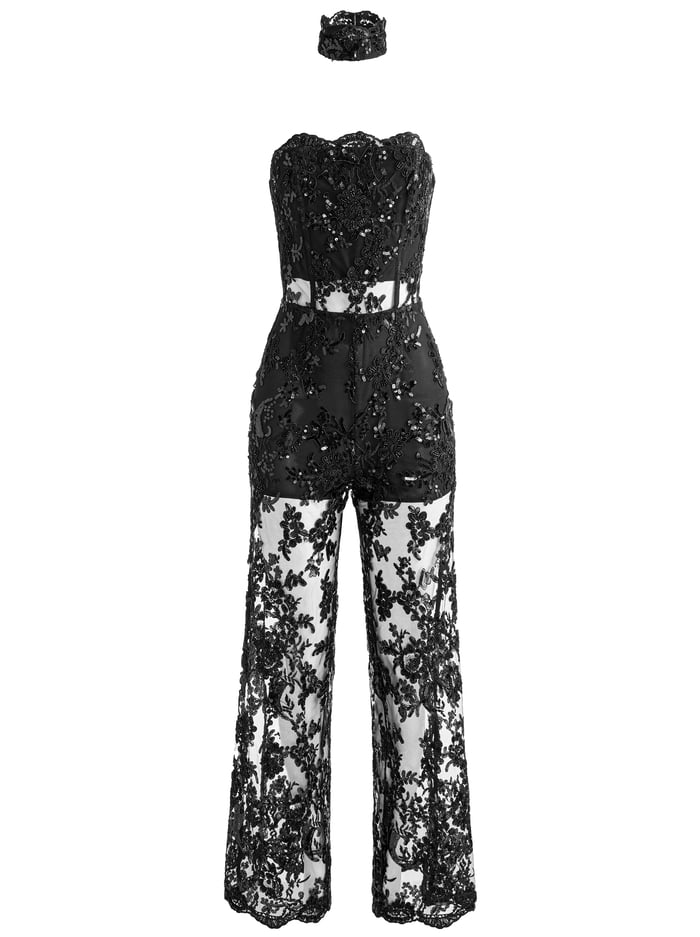 GEORGIE EMBELLISHED LACE JUMPSUIT - BLACK image 5 - Alice And Olivia
