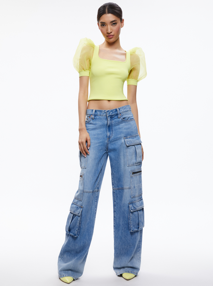 ABELLA PUFF SLEEVE SQUARE NECK SWEATER - LEMON image 4 - Alice And Olivia