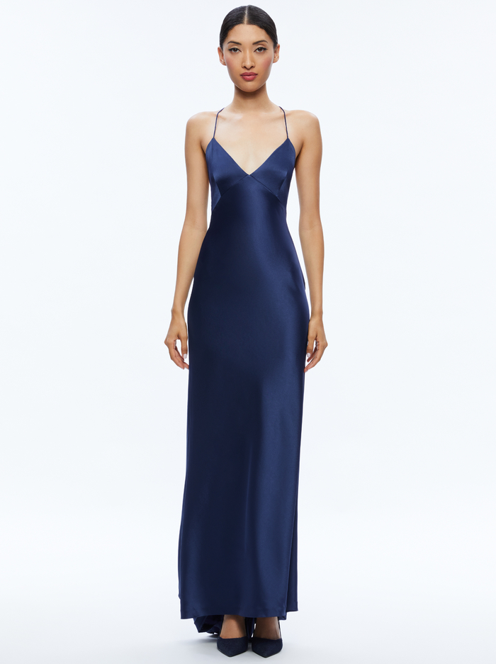 MONTANA LACE UP BACK MAXI GOWN - AZURE image 1 - Alice And Olivia