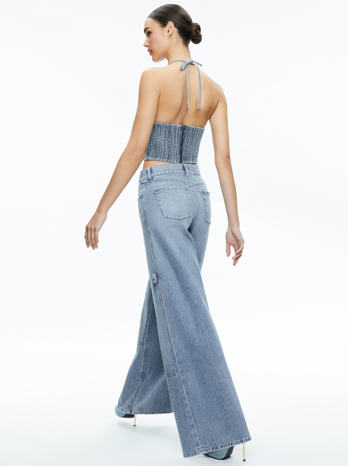 JAYMEE TIE NECK CROPPED HALTER TOP - GEORGIA VINTAGE BLUE image 1 - Alice And Olivia