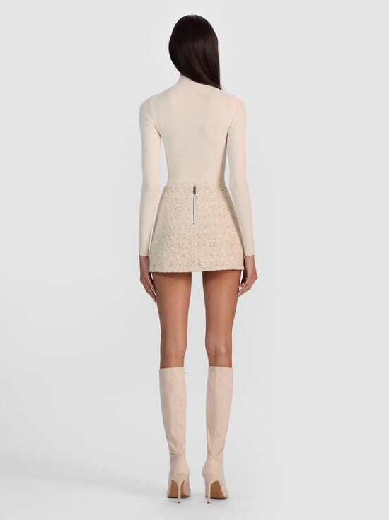 NATURAL-RUBI EMBELLISHED TWEED MINI SKIRT