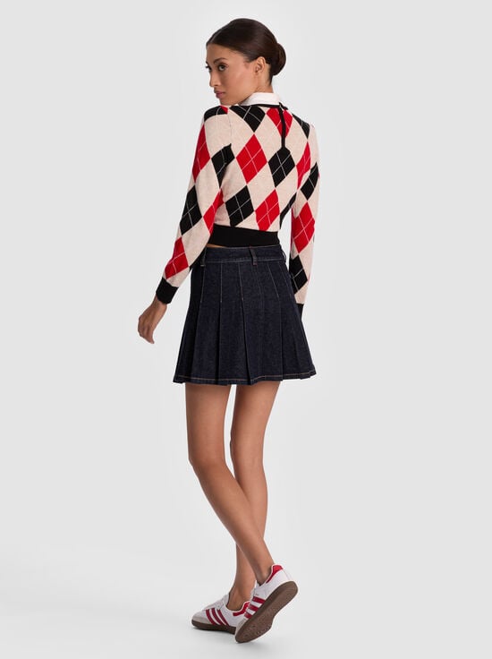 DARK RINSE-SUZIE DENIM PLEATED MINI SKIRT