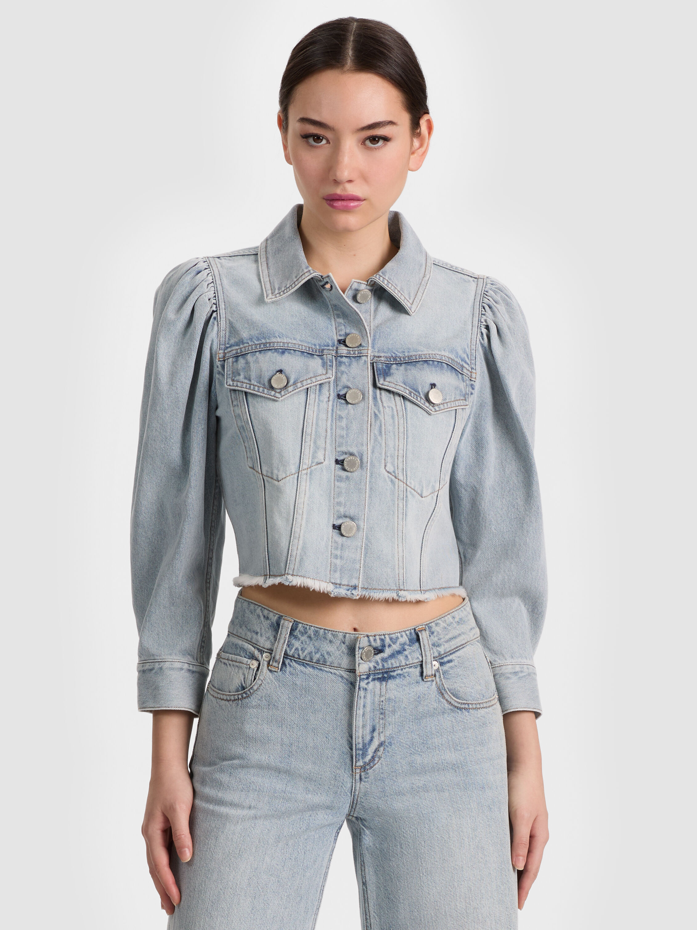 Lana Puff Sleeve Denim Jacket In Blue | ALICE + OLIVIA