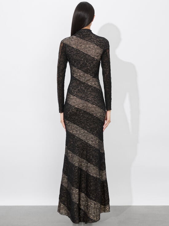 BLACK-DELORA LACE PANELED DRESS