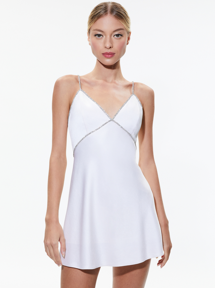 JULIENNE EMBELLISHED V-NECK MINI DRESS - OFF WHITE image 2 - Alice And Olivia