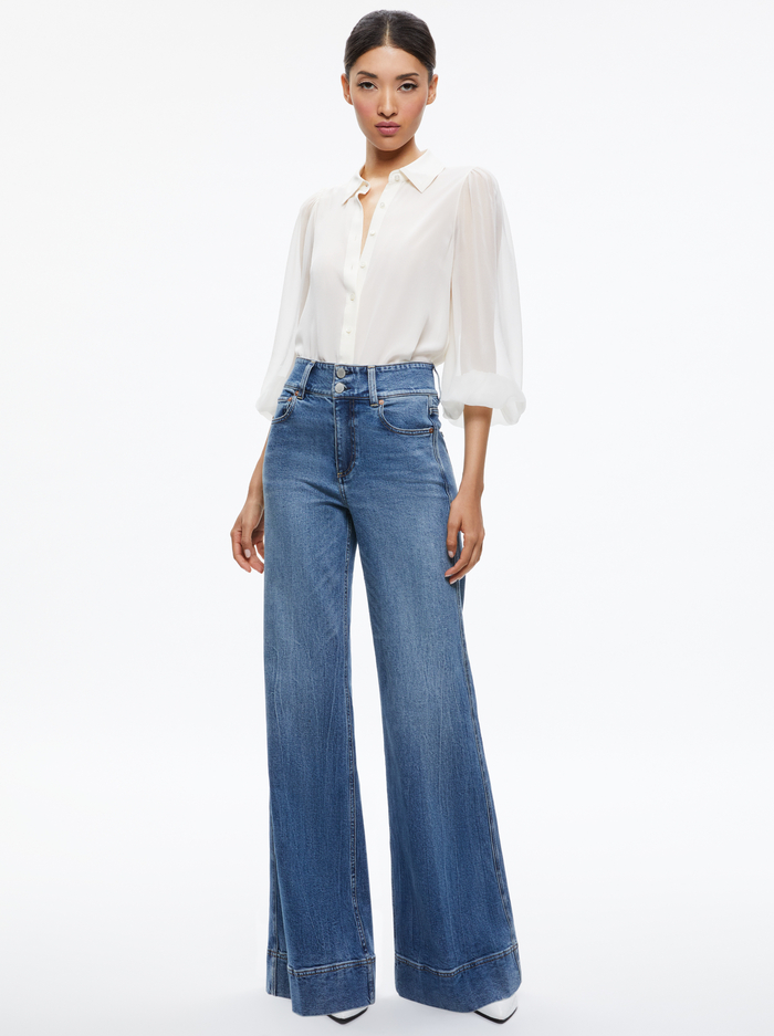 ROANNE BLOUSON SLEEVE BUTTON DOWN - ECRU image 2 - Alice And Olivia