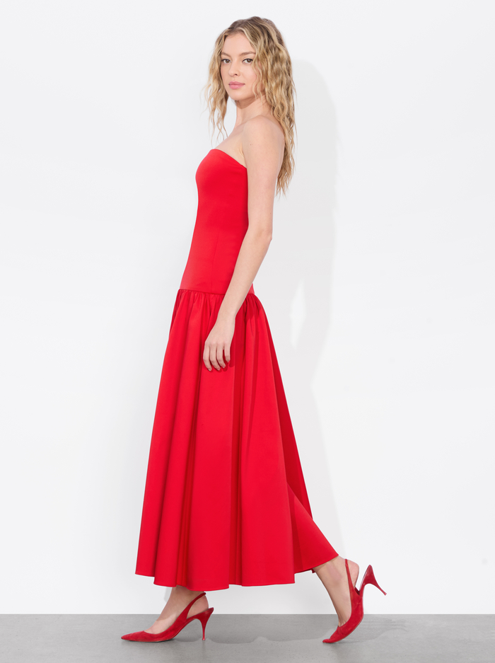 ORIANA DROP WAIST MIDI DRESS - BRIGHT RUBY image 3 - Alice And Olivia