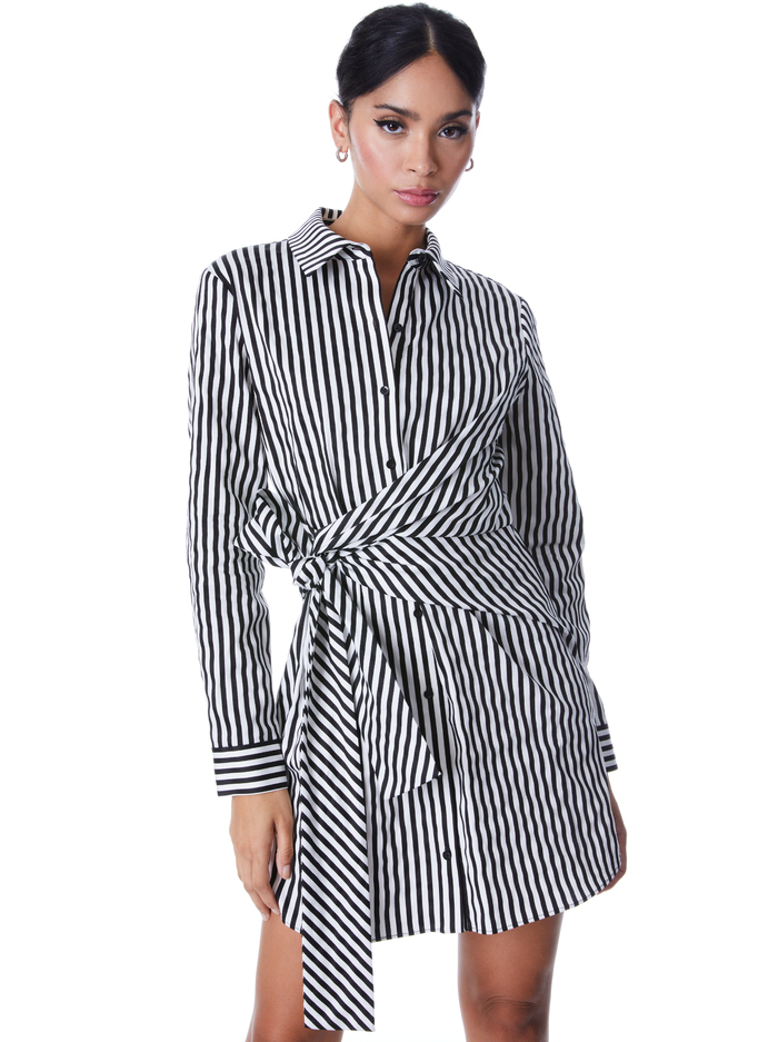 REINA DRAPED SHIRT DRESS - JOY STRIPE image 2 - Alice And Olivia