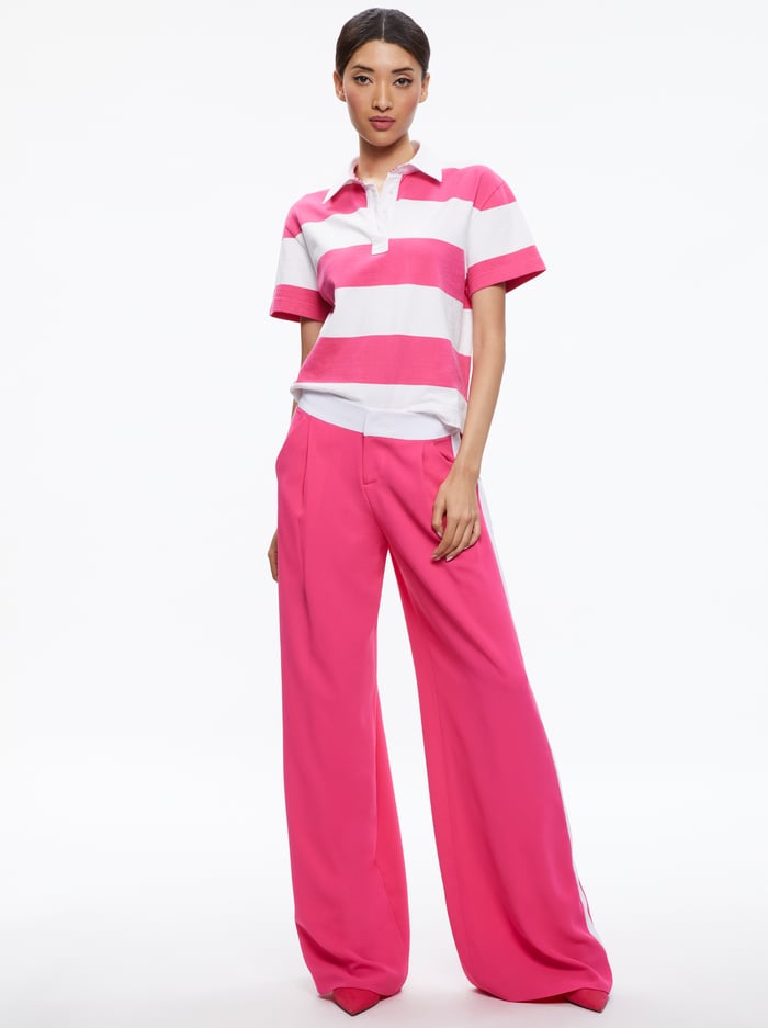 ERIC MID RISE PANT WITH TUX STRIPE - CANDY image 1 - Alice And Olivia