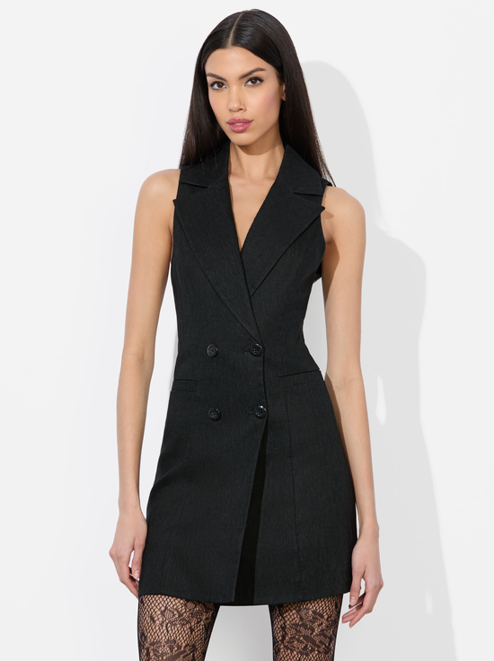 BLACK-MERITT LINEN TUXEDO DRESS