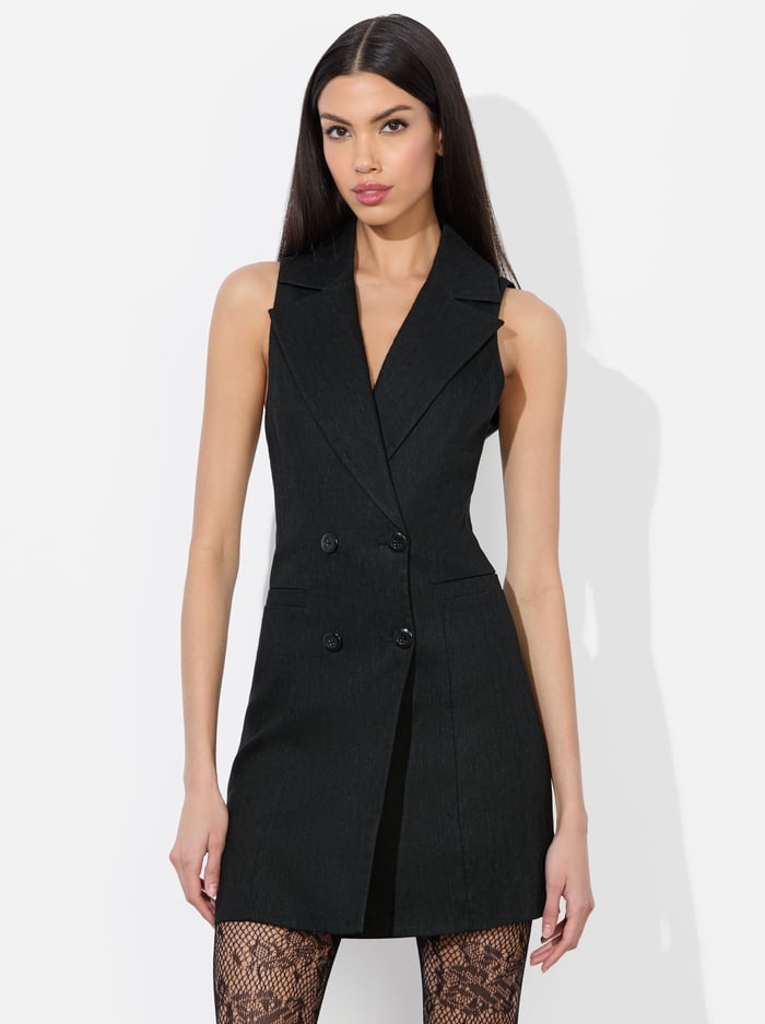 MERITT LINEN TUXEDO DRESS - BLACK image 3 - Alice And Olivia