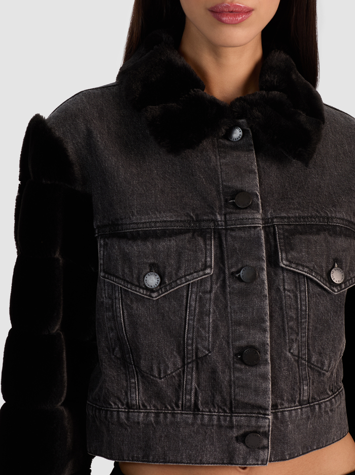 JEFF FAUX FUR DENIM JACKET - CHARLOTTE GREY image 3 - Alice And Olivia