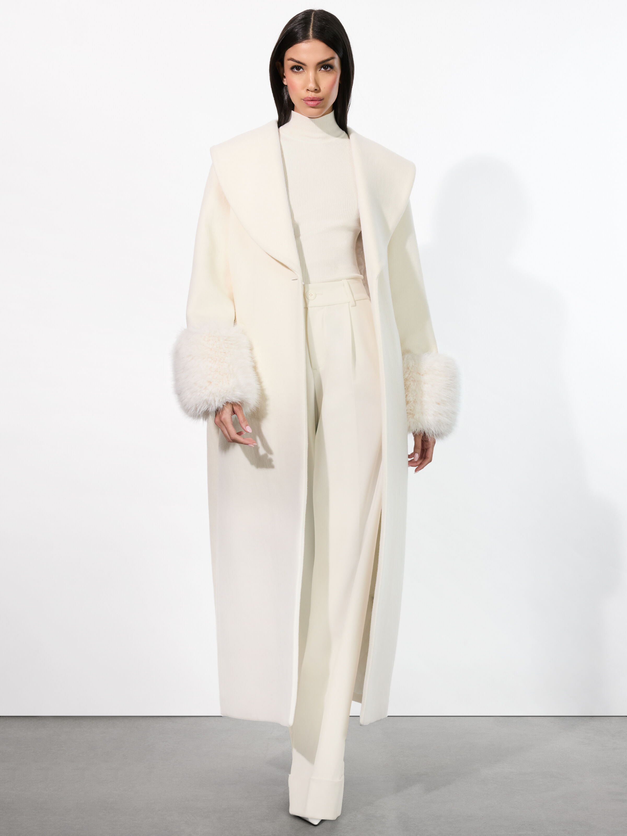 Marcelene Maxi Coat In Off White | Alice + Olivia