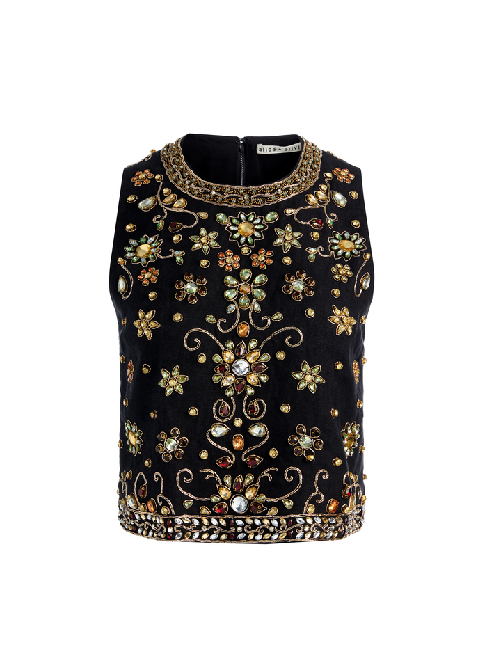 AMAL EMBELLISHED TANK - BLACK/MULTI image 5 - ALICE + OLIVIA