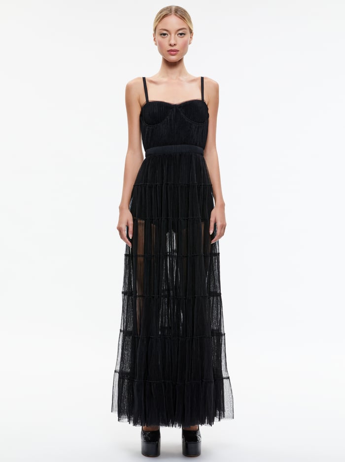 DEENA PLEATED MAXI DRESS WITH HOT PANT - BLACK image 2 - Alice And Olivia