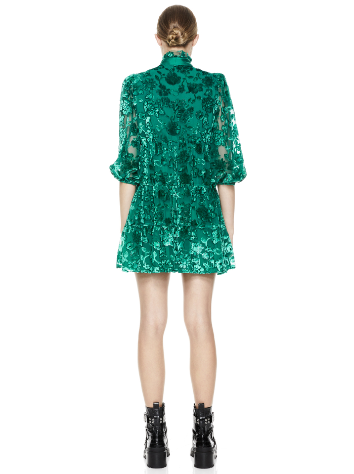 OCTAVIA TIE NECK MINI DRESS - DARK TEAL image 3 - ALICE + OLIVIA