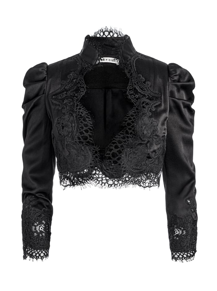 THOMASINA PUFF SLEEVE LACE CROPPED JACKET - BLACK image 5 - Alice And Olivia