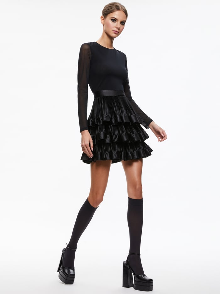 CHARA TIERED RUFFLE MINI DRESS - BLACK image 4 - Alice And Olivia