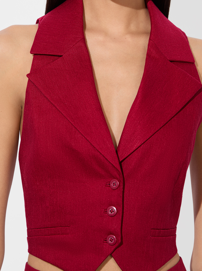 DONNA LINEN VEST - DARK CHERRY image 3 - Alice And Olivia