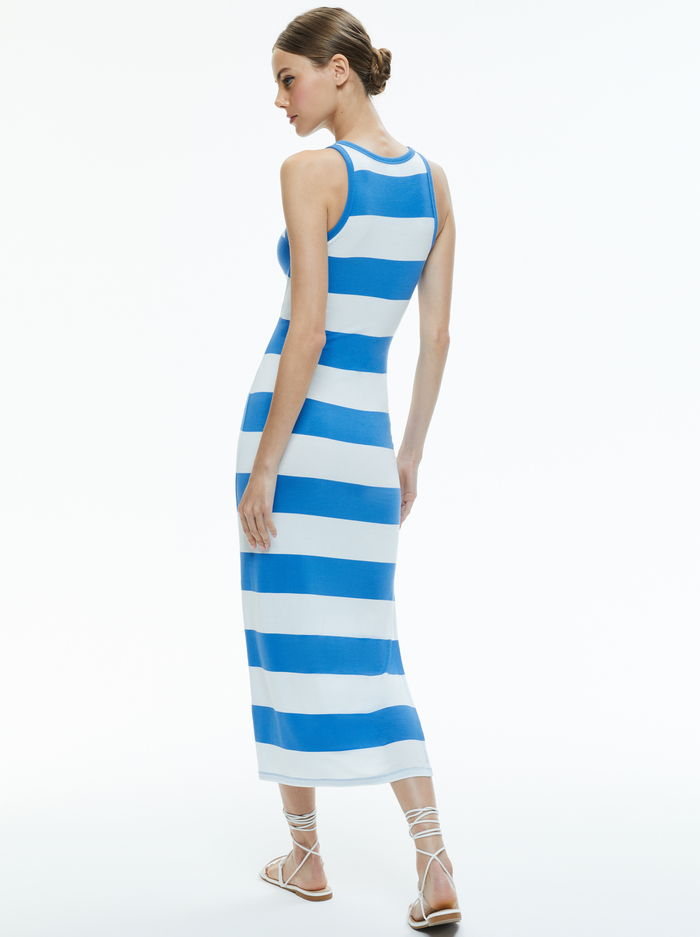 PANIA RCRBCK SDESLT MIDI DRESS - FRENCH BLUE/OFF WHITE image 2 - Alice And Olivia