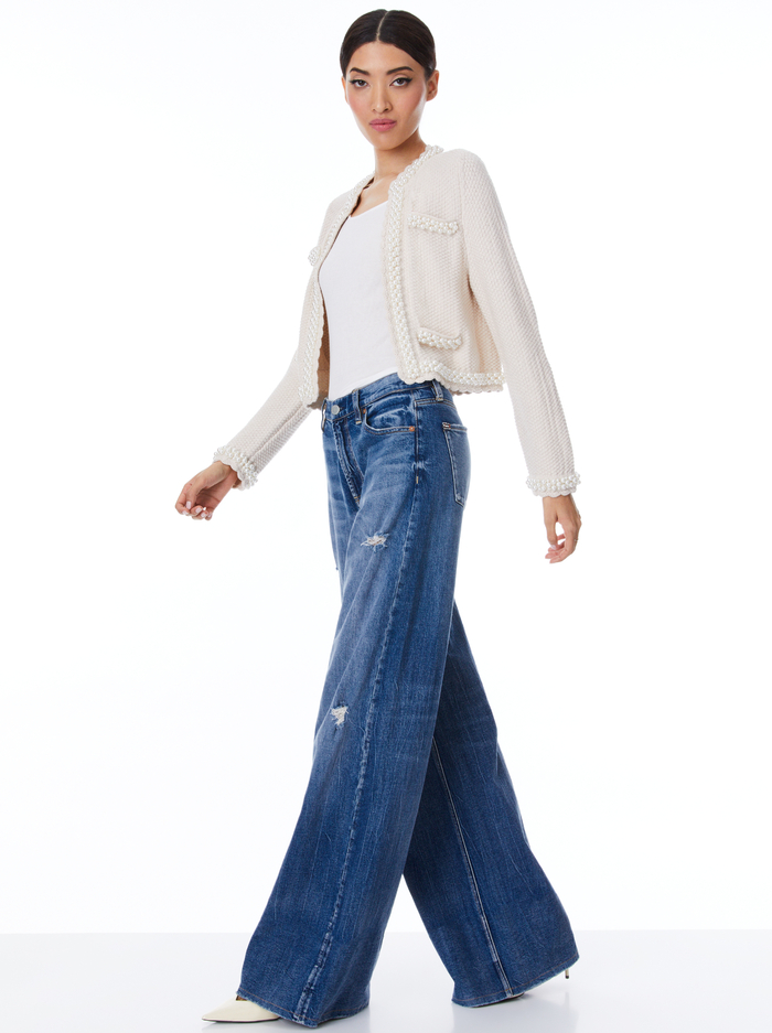 NOELLA KNIT JACKET WITH PEARLS - SAND MARL/PEARL image 4 - Alice And Olivia