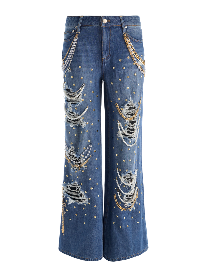 HARPER EMBELLISHED RIPPED JEAN - GEORGETTA VINTAGE BLUE image 6 - ALICE + OLIVIA