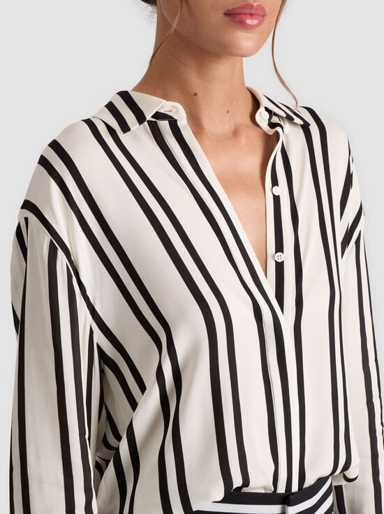 PADDLEBOARD STRIPE ECRU/BLACK-DIMITRA OVERSIZED BUTTON DOWN
