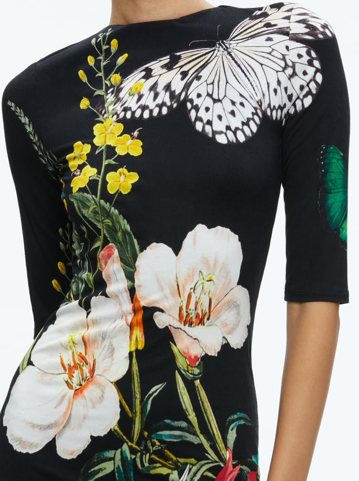 DELORA FLORAL CREWNECK MIDI DRESS - ESSENTIAL FLORAL image 3 - Alice And Olivia