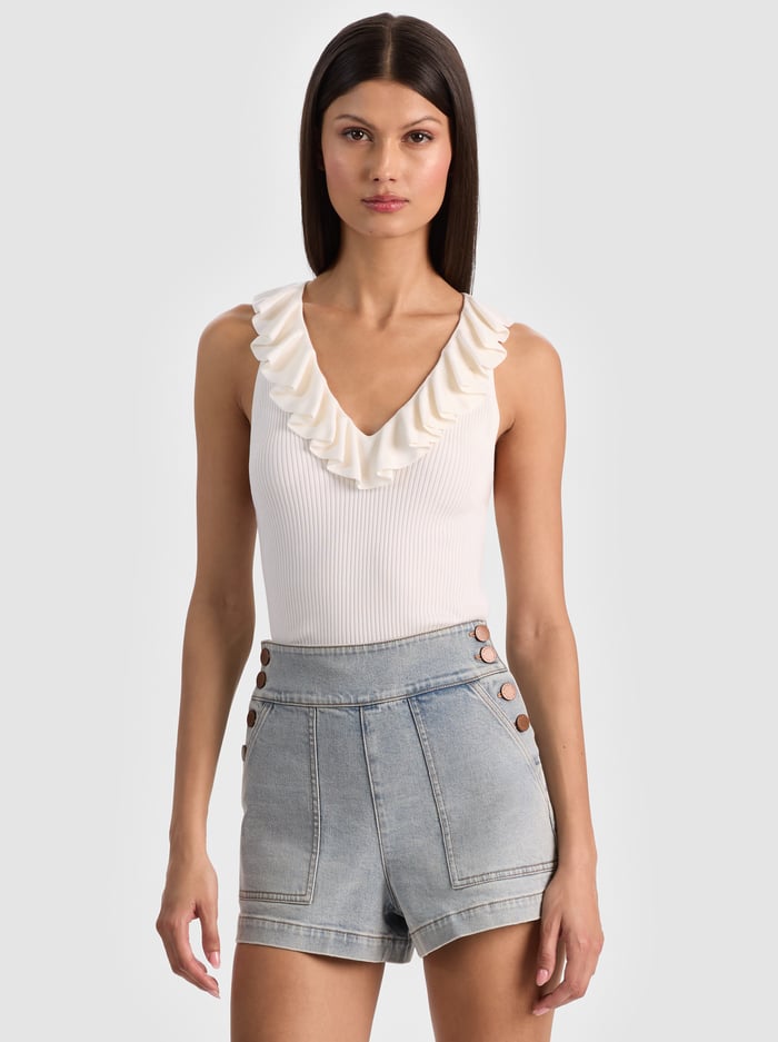 MARNIE RUFFLE TANK - SOFT WHITE - ALICE + OLIVIA
