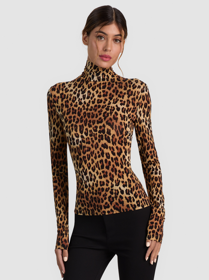 DELAINA TURTLENECK TOP - SPOTTED LEOPARD - ALICE + OLIVIA