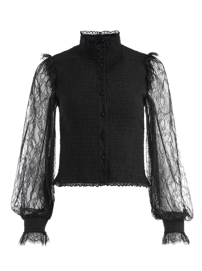 AVIVA SMOCKED BLOUSE - BLACK image 5 - Alice And Olivia