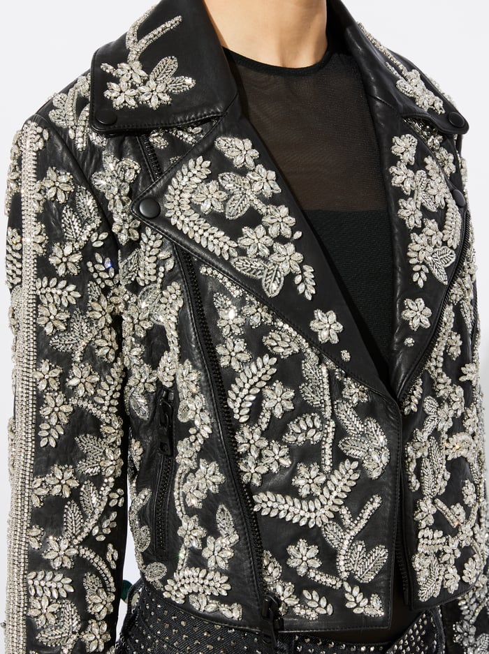CODY EMBELLISHED LEATHER JACKET - BLACK/SILVER image 4 - Alice And Olivia