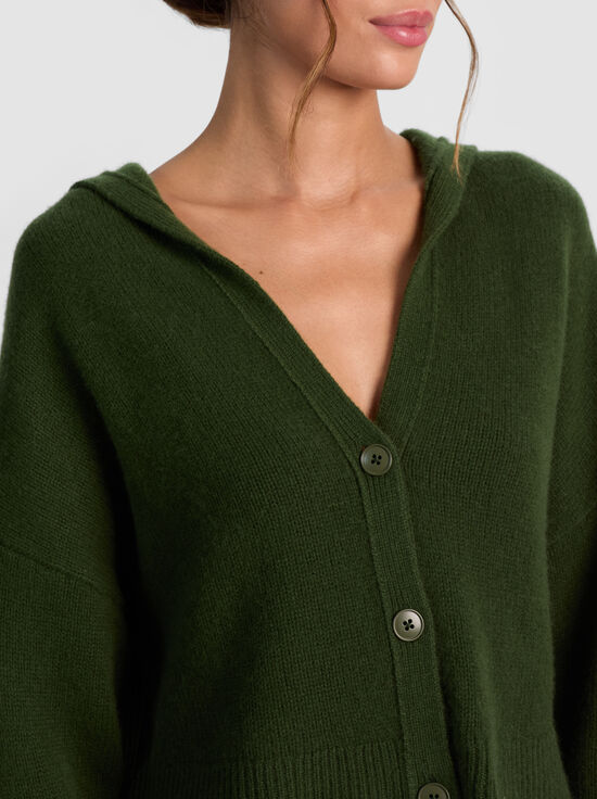 DARK OLIVE-COREY HOODED CASHMERE CARDIGAN