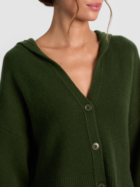 DARK OLIVE-COREY HOODED CASHMERE CARDIGAN