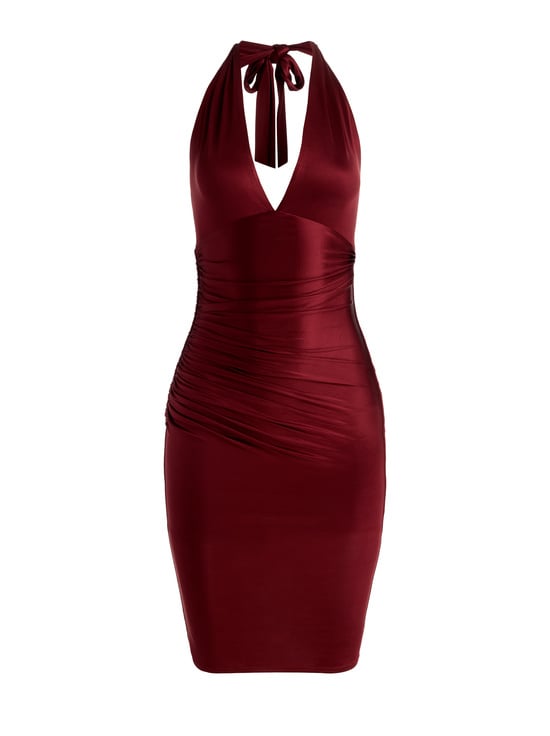 OXBLOOD-ROMY DRAPED MIDI DRESS