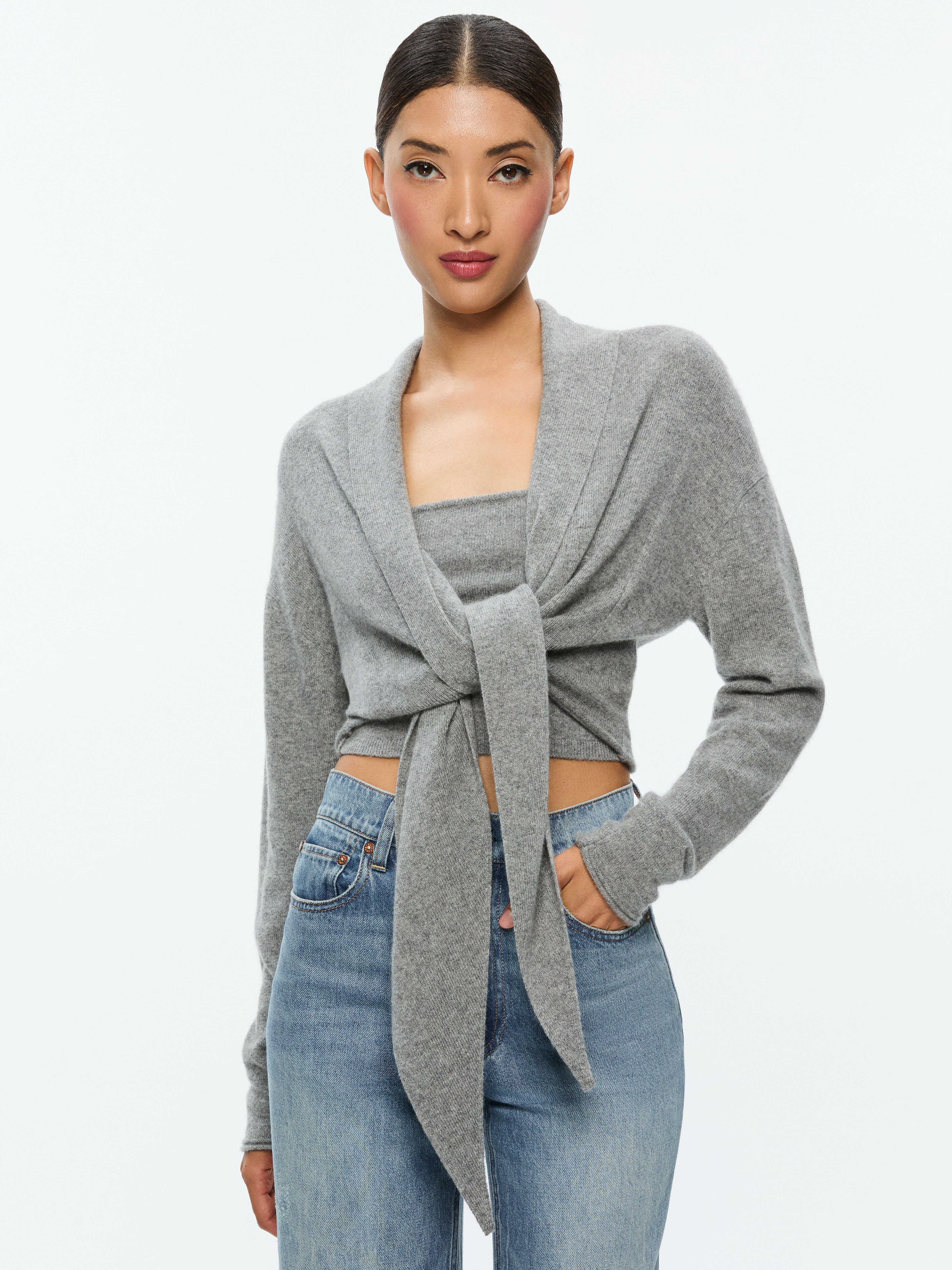 Grey ballet wrap cardigan hot sale