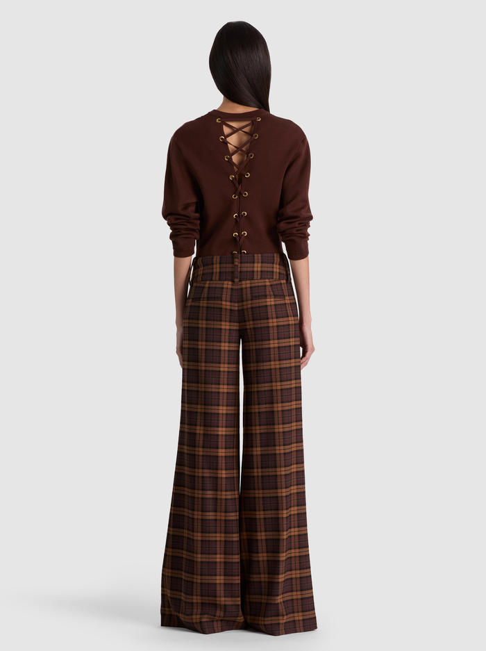 OLIVIA WIDE LEG PANT - DARK CHOCOLATE/CAMEL image 2 - ALICE + OLIVIA