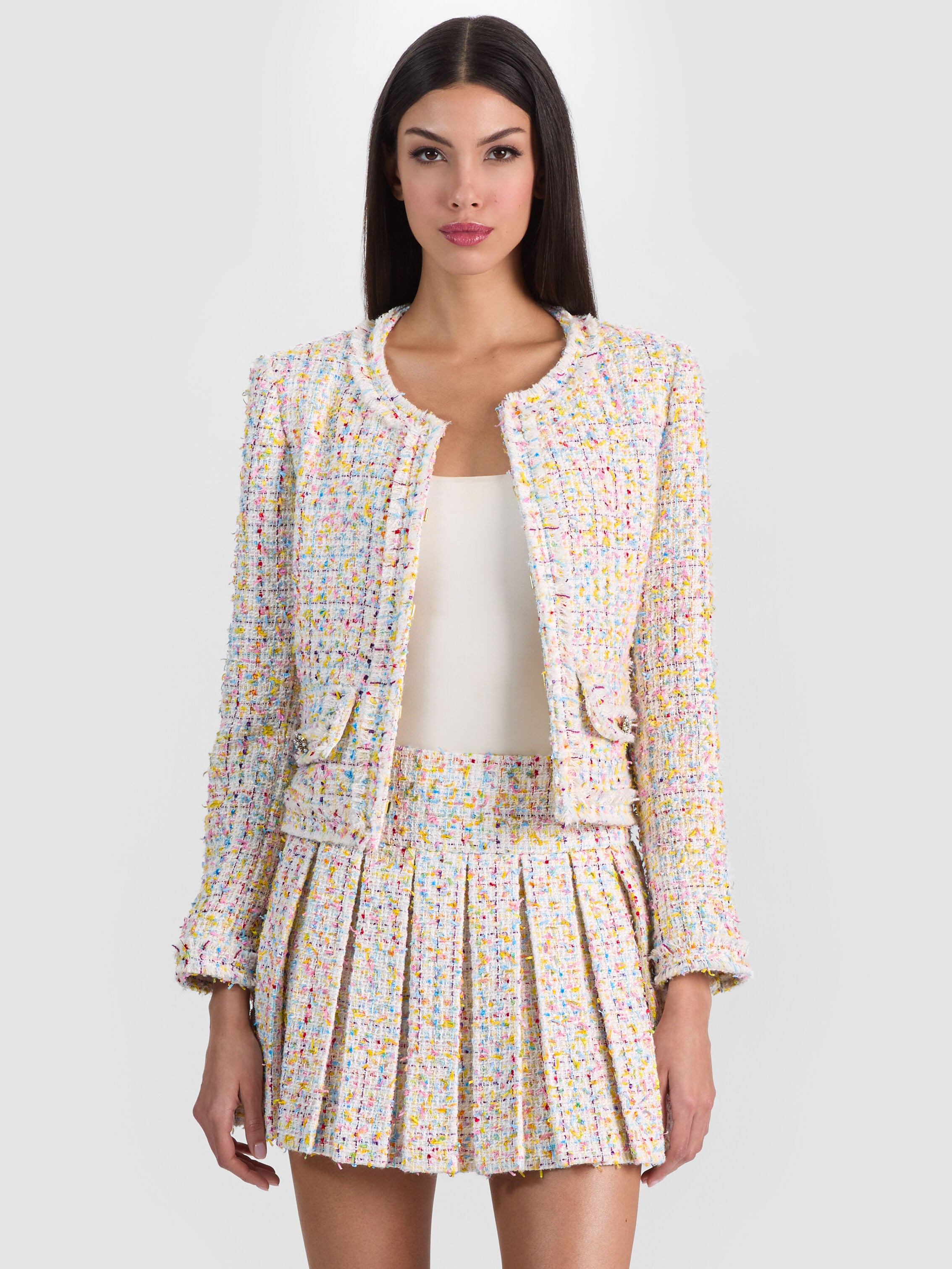 EMILIE TWEED MINI SKIRT in OFF WHITE/MULTI | ALICE + OLIVIA