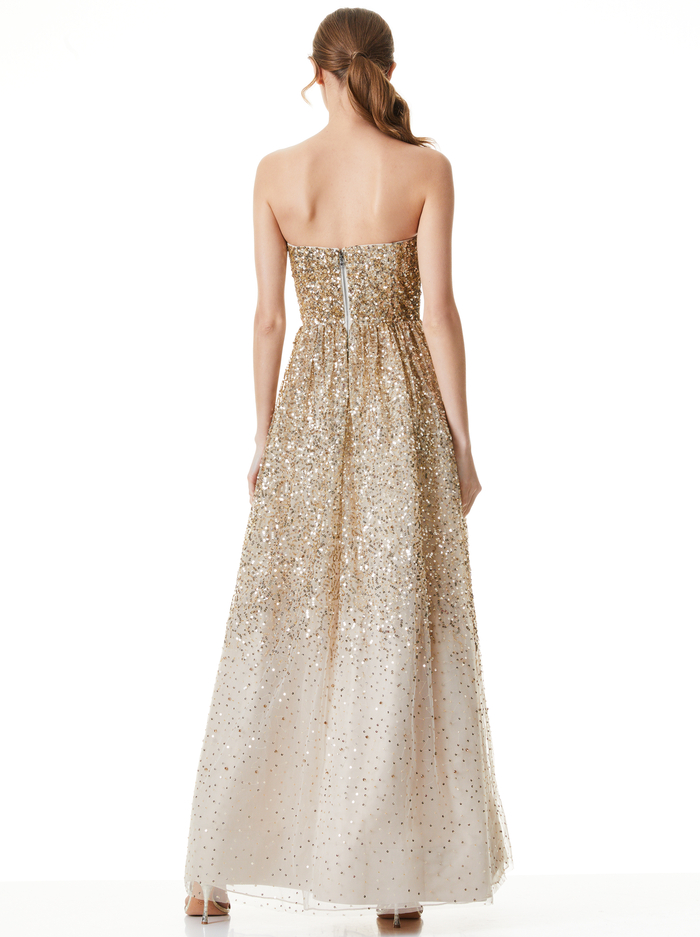 DAISY SEQUIN STRAPLESS GOWN - PALE GOLD image 1 - ALICE + OLIVIA