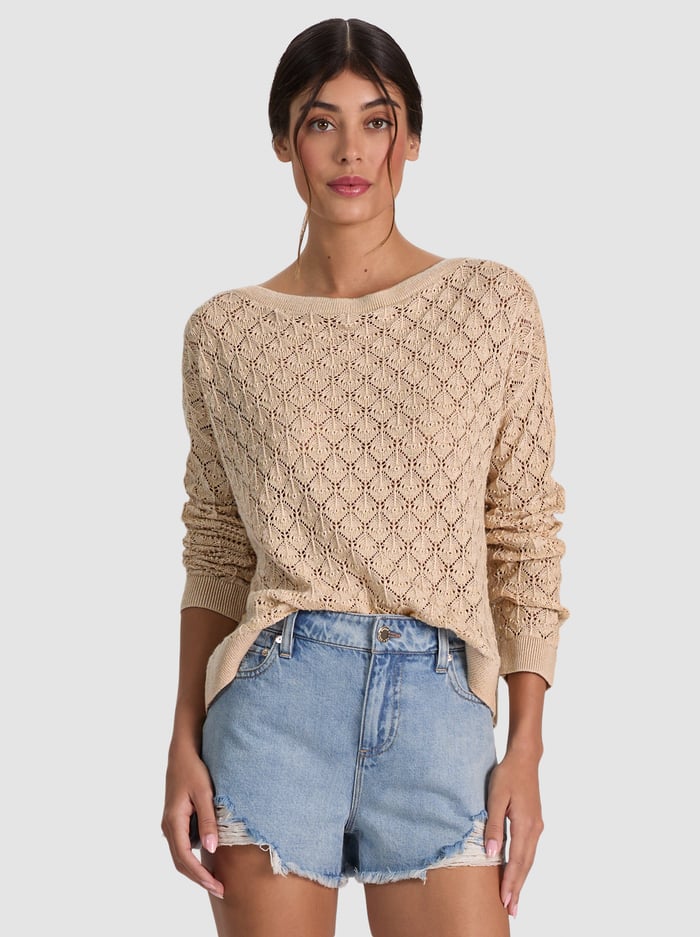 LEXI OFF THE SHOULDER PULLOVER - SAND - ALICE + OLIVIA