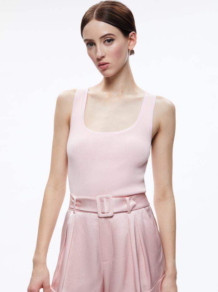AMBERLY SCOOP NECK RIBBED TANK - PETAL - Alice And Olivia