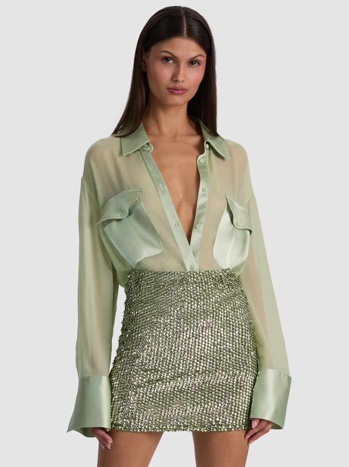 FINELY OVERSIZED UTILITY SHIRT - LIGHT SAGE - ALICE + OLIVIA