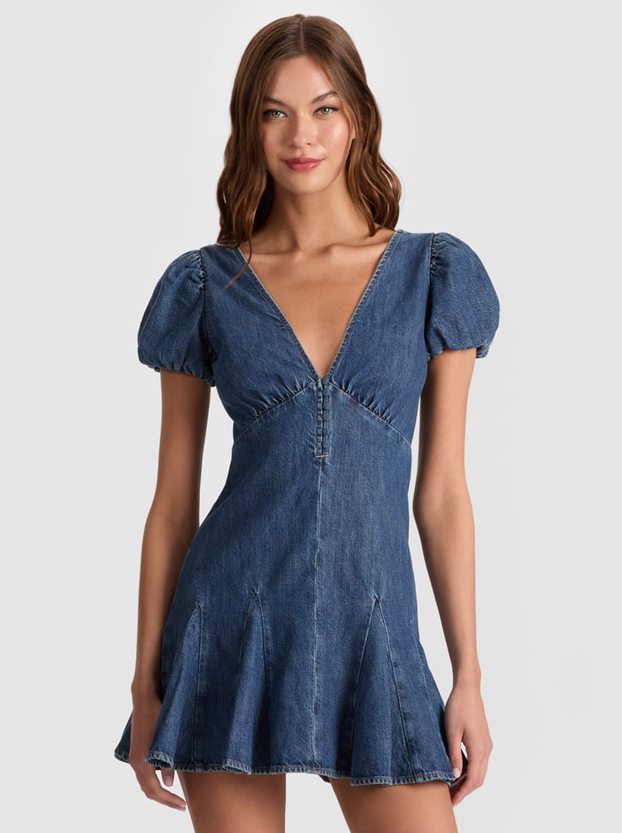 FARA DENIM MINI DRESS - CAMBRIA VINTAGE image 3 - Alice And Olivia