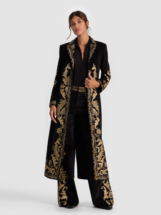 BLACK/GOLD-MACEY EMBROIDERED VELVET COAT